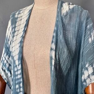 Women's Free People All Tous Kimono Caftan | Blue Tie Dye Fringe Boho Festival